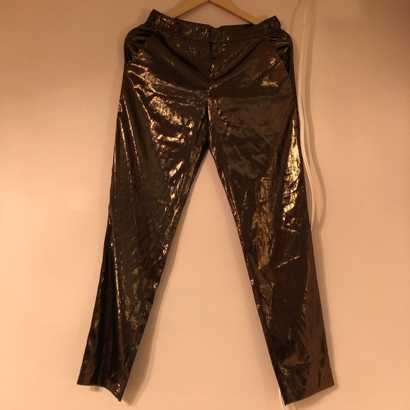 CLUB MONACO Fluid Metallic Bronze Slim Pant Summer Trouser Shiny Slinky Jogger - Picture 2 of 3